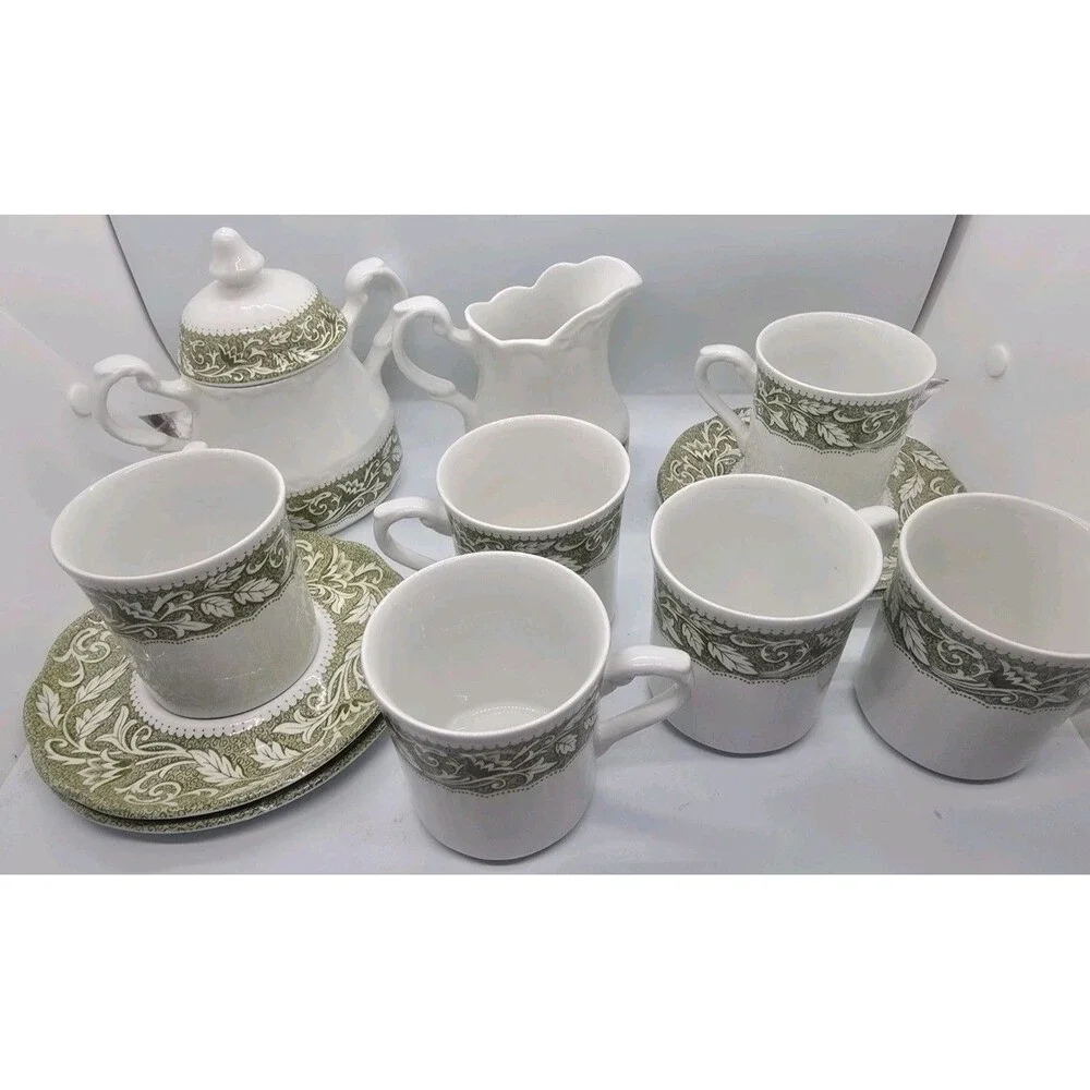 J&G Meakin Tea Set Vintage Sterling Renaissance Green Colonial English Ironstone